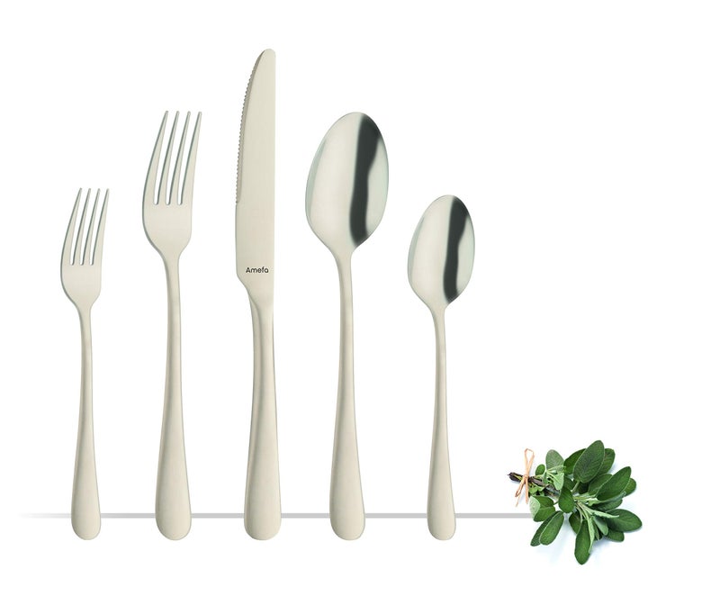 Amefa Matte Finish Flatware Set - 20-Piece, Matte Champagne, 18/0 Stainless Steel - Modern Silverware & Cutlery, Dishwasher Safe Kitchen Utensils Set - Image 1